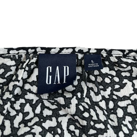GAP Women's Tie Front Peplum Top Long Sleeve Black White Animal Print Sz Large - Picture 5 of 9